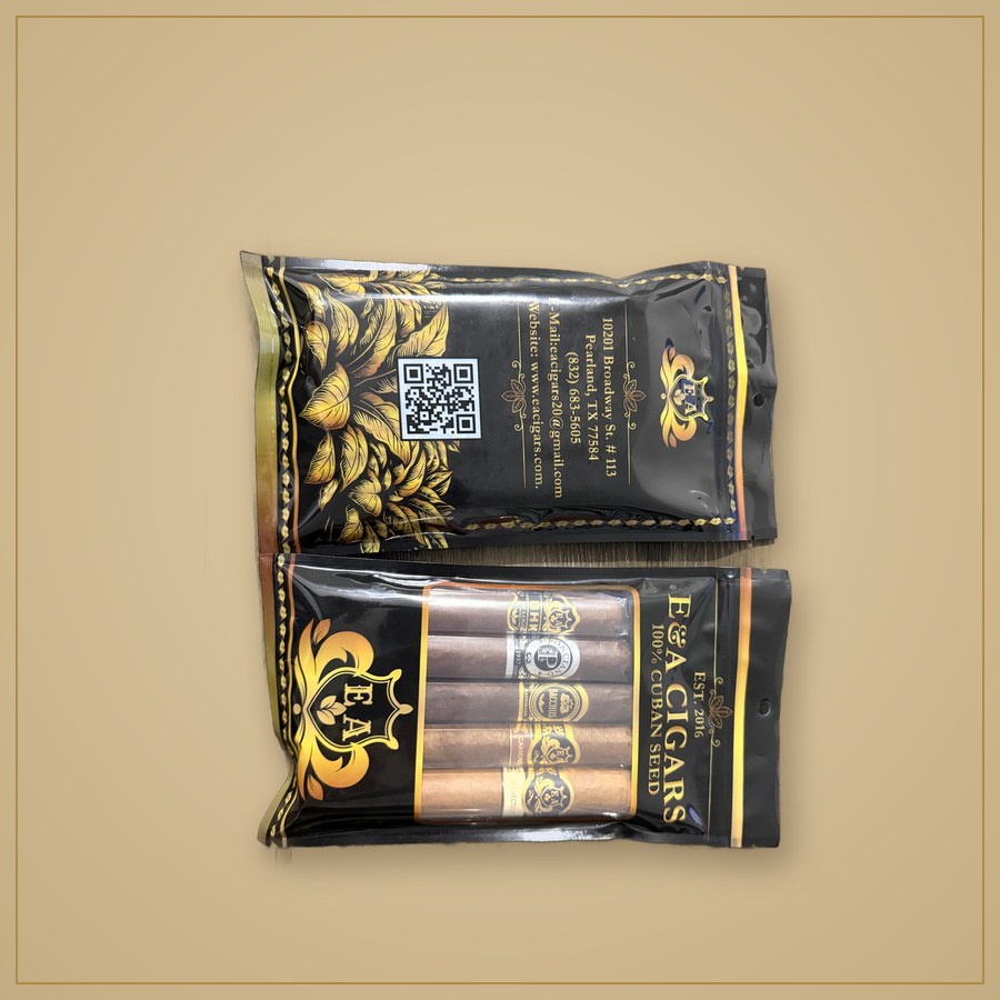 E&A Cigars branded sampler pouch, front and back